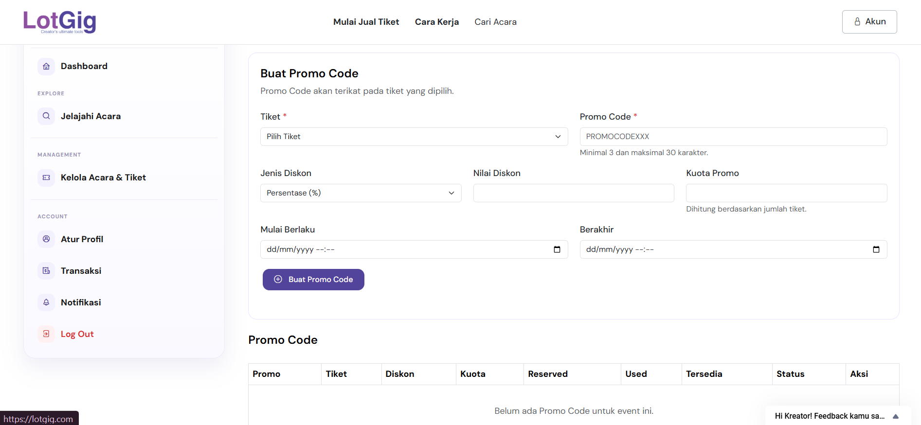 Cara Menambahkan Kode Promo Acara Anda